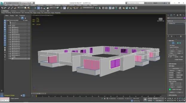 Figure 8:Placing windows and doors in 3ds max  4.2 Texturing workflow 