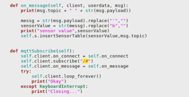 Figure 4.5: Python Script subscribe data through MQTT 