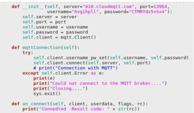 Figure 4.7: CloudMQTT Server Connection Code 