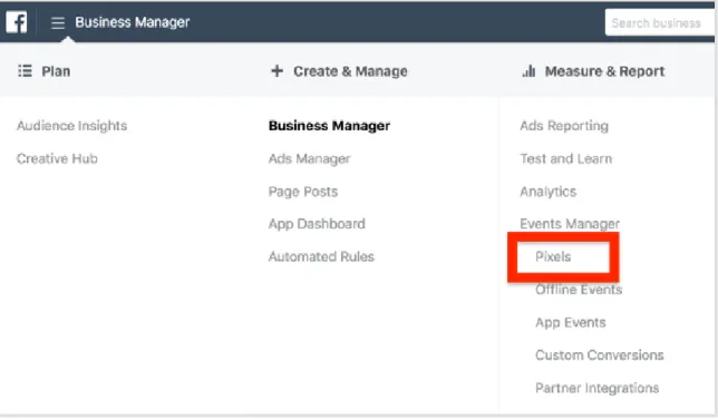 Figure 3.5: Facebook Pixel in Business Manager 