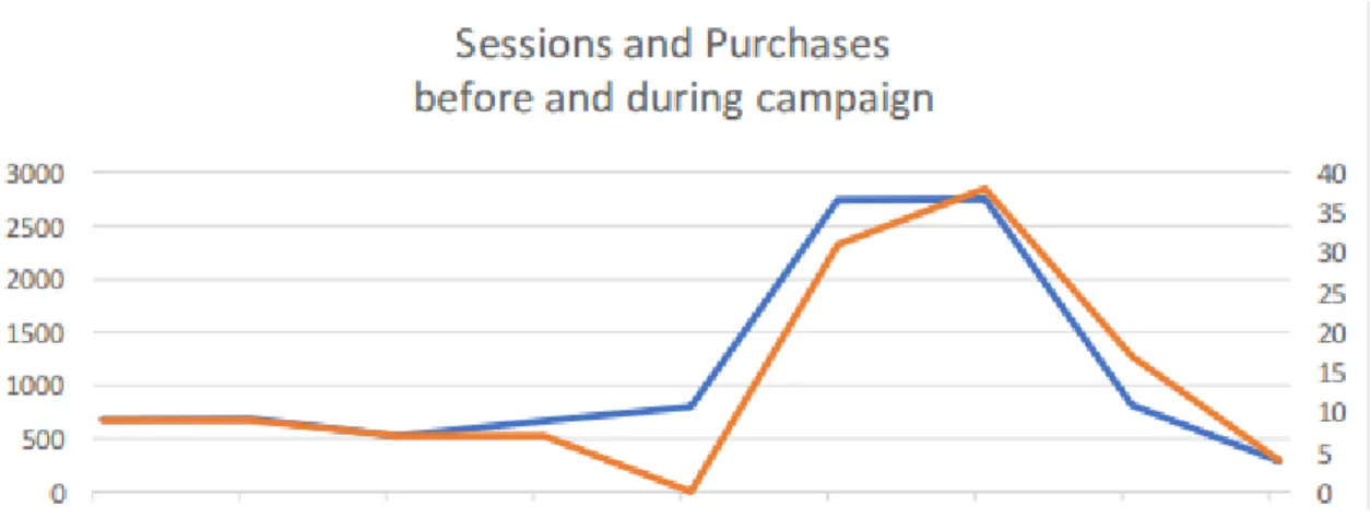 Figure 4.1: Sessions and Purchases before and during the campaign 