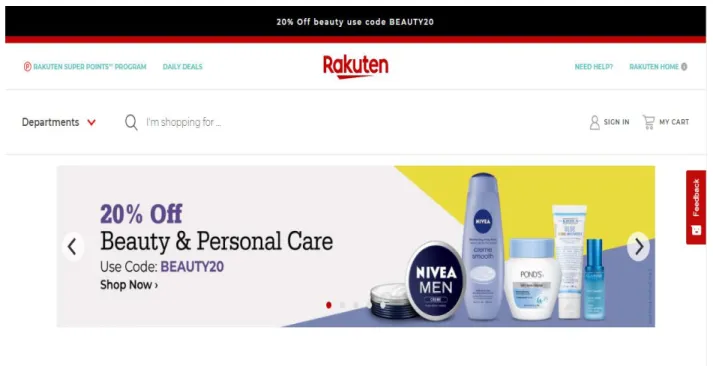 Figure 2.1: Screenshot of Home page of rakuten.com 