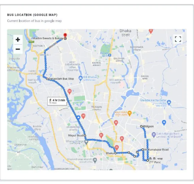 Figure 4.9: Bus location with indicator in Google map 