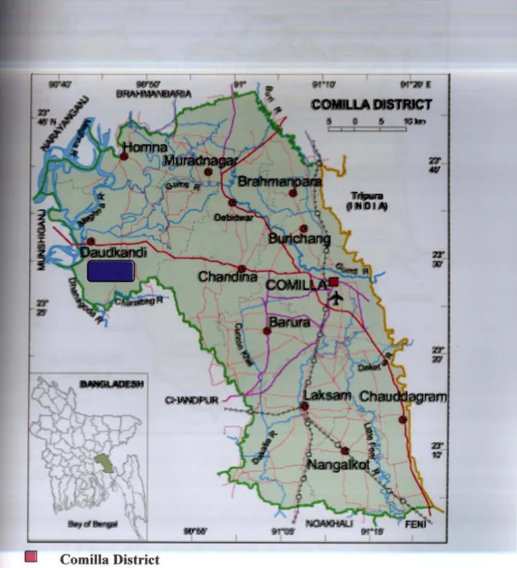 Fig:  3.1 A map  of Comilla  district showing  Daudkandi  Upazilla 