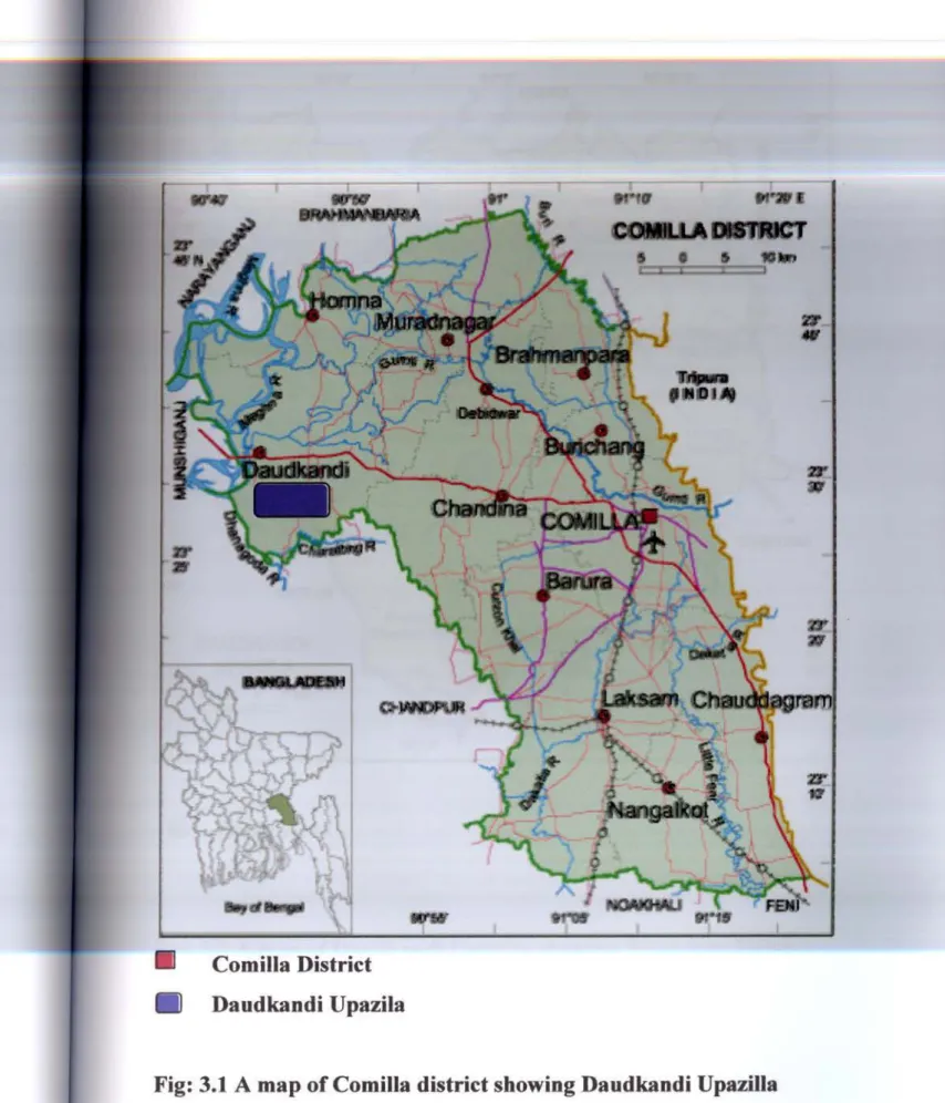 Fig:  3.1 A map  of Comilla  district  showing  Daudkandi  Upazilla 