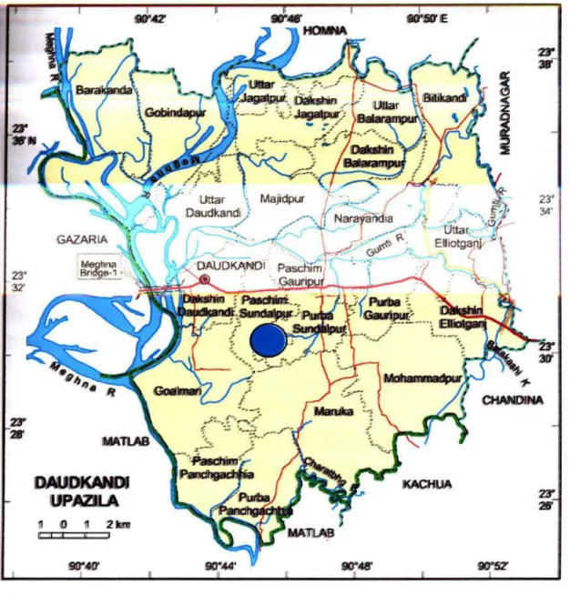 Fig:  3.2 A map  of Daudkandi  Upazilla  showing  Sundalpur  Union 