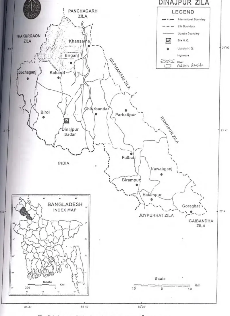 Fig. 3.  I  A  map  or  Dinajpur  district  showing  J3~·4\n1 ·  upazila 