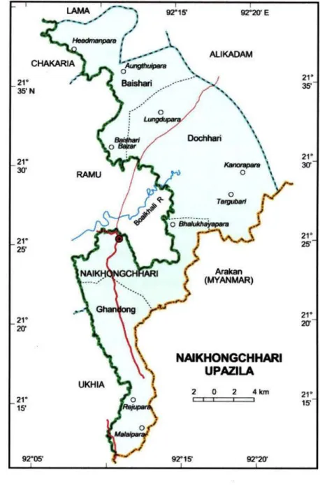 Fig. 3.2 A map  of Naikhoogchhari  upazila  of Bandarban  district  showing  the study  area 