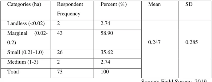Table 4.5: Distribution of respondents according to their farm size  Categories (ha)  Respondent 