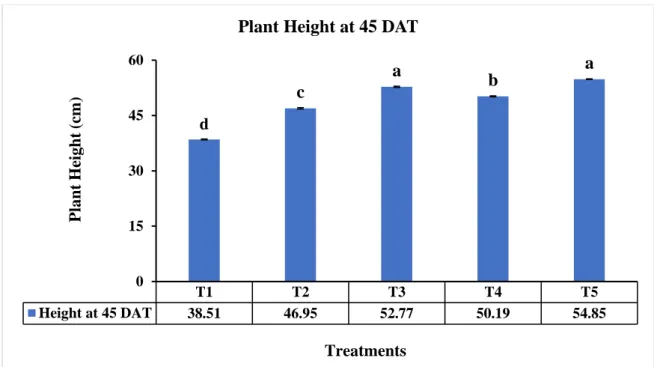 Figure 2: Effect of chitosan raw material powder on Plant height (cm) at 45 DAT  
