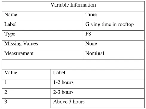 Table 3.7.10: Given time in rooftop coding by SPSS  Variable Information 