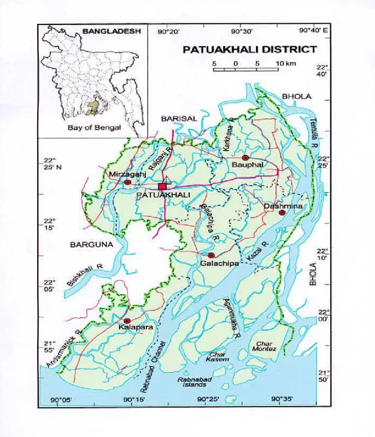 Fig 3.1 A Map Patuakhali District Sowing Bauphal Upazila. 