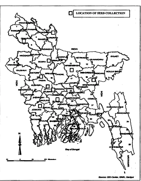 Fig. 1. Map of Bangladesh showing the locations of seed collection