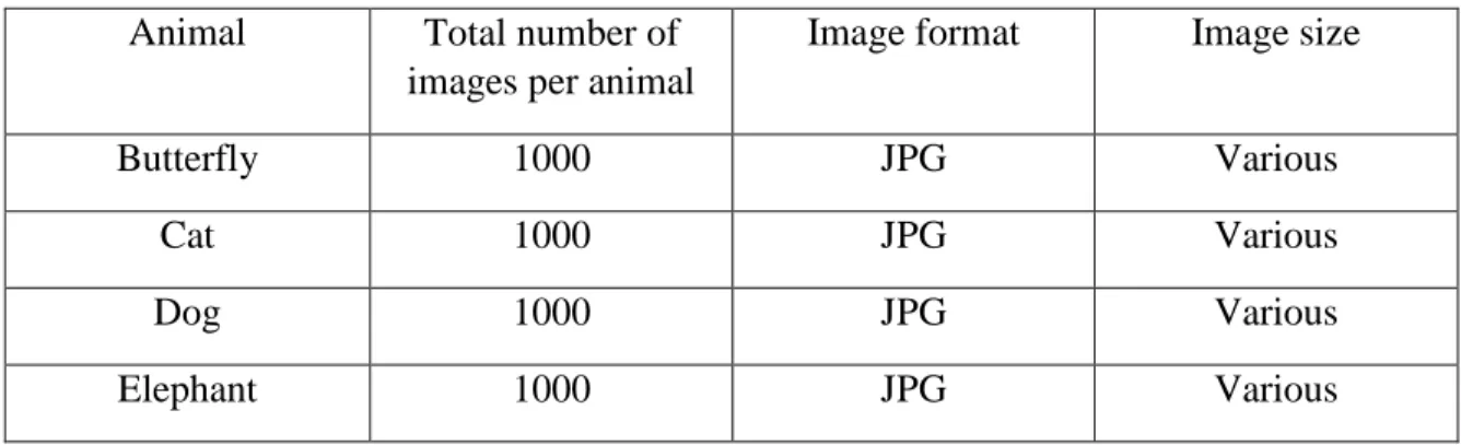 Table 3.3.1: Image collection statistics in detail 