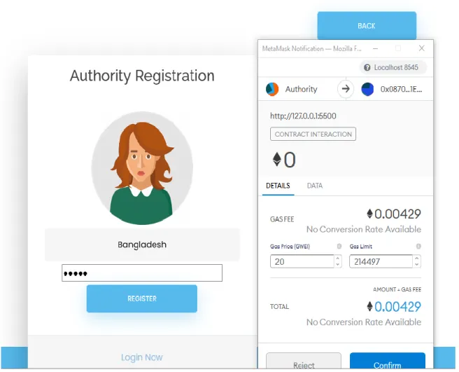 Figure 3.2.1 denotes the registration form of Authority. 