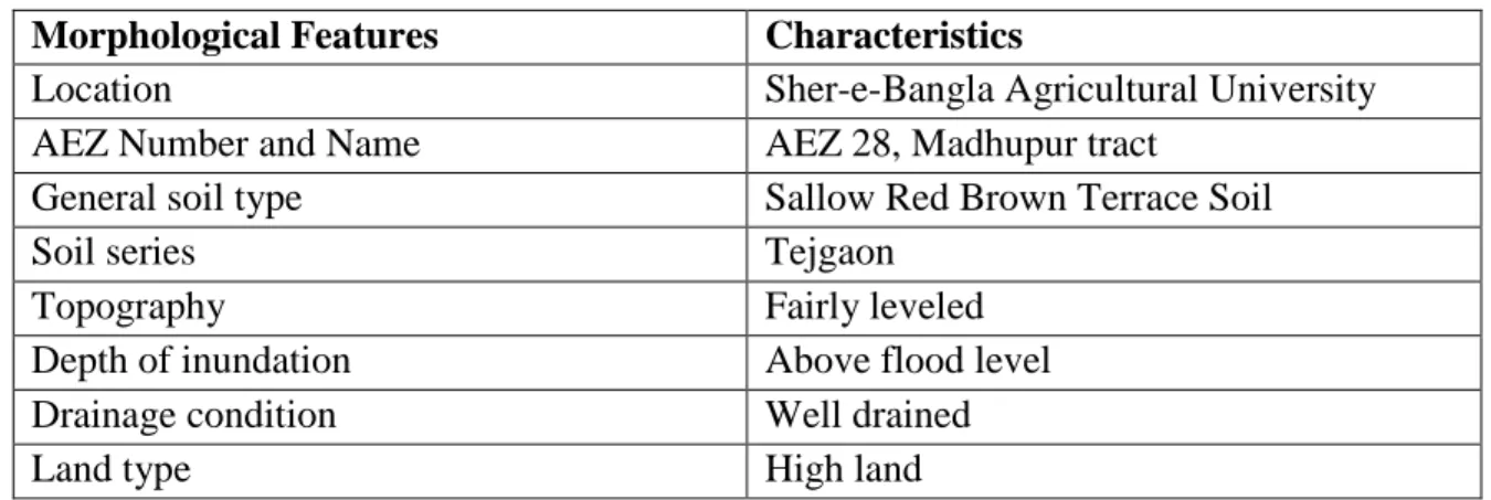Table 1. Morphological characteristics of the experimental field  Morphological Features  Characteristics 