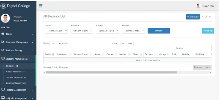Figure 3.3.3.2: Student Information Page 