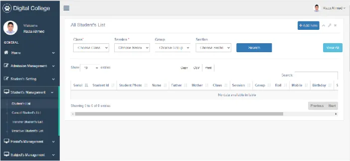 Figure 3.3.3.5 Student’s info lists 