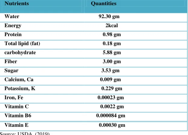 Table 1.6 Nutrients Values and weights of Brinjal (100 gm) 