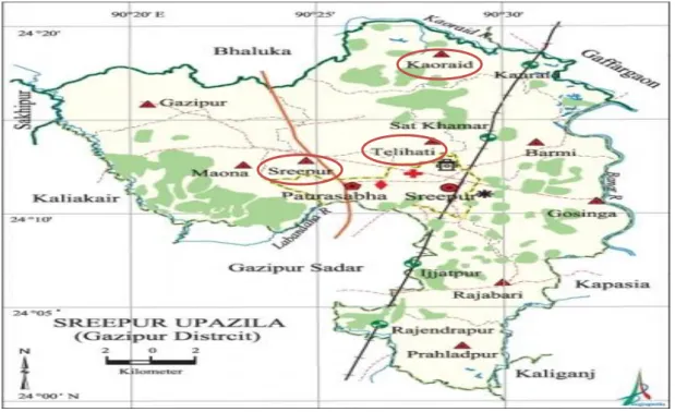 Figure 4.2: Map of sreepur upazila  Source: Banglapedia, (2019) 