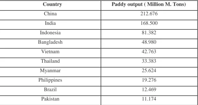 Table 1.2: Top paddy producing countries in the world 2017 