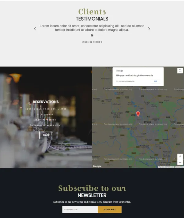 Figure 3.3: Customer Site Page-2 (Testimonial, Location and Newsletter) 