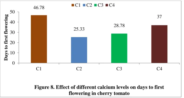 Figure 8. Effect of different calcium levels on days to first  flowering in cherry tomato