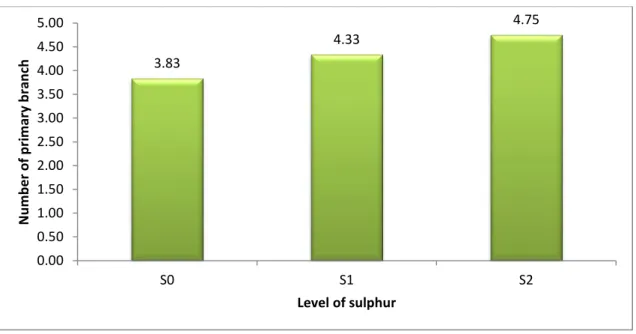 Fig. 4.  Effect of sulphur on number of primary branch per plant of black cumin 
