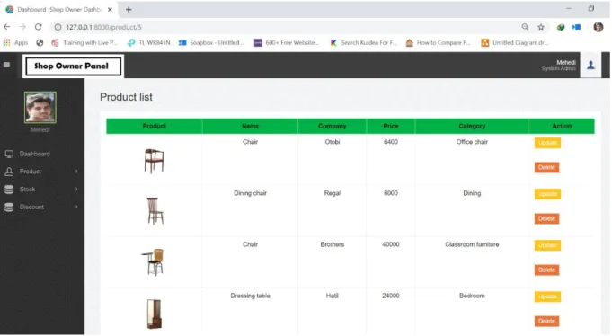 Figure 6.5: Shop owner panel  6.6 Product list (Stock) 