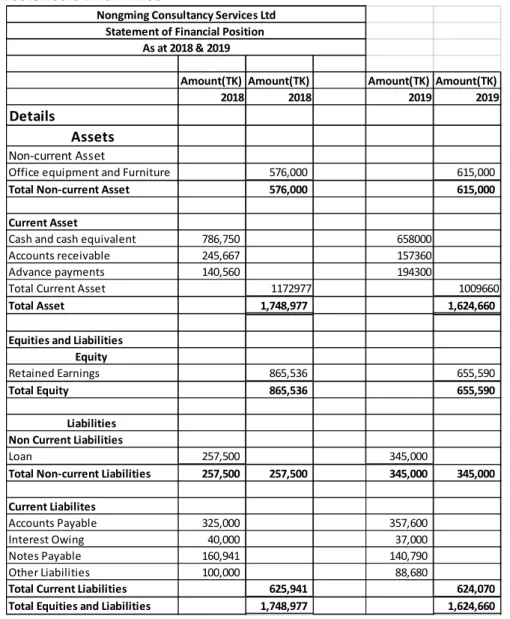 Table 4: Balance Sheet of Nongmin Consultancy from 2018-2019 