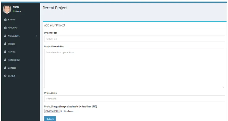 Figure 4.6: Back-End UI of Project section. 