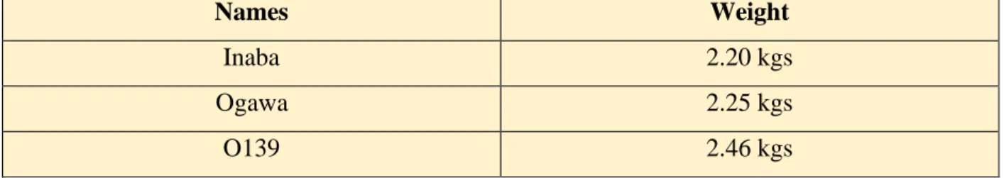 Table 3.1: Selected rabbits and their weight 