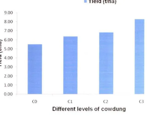 Figure 6.  Effect of different levels of cowdung on the yield of okra Yield  {t/ha) 