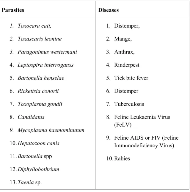 Table 3.1: Common parasites and diseases reported in Tiger 