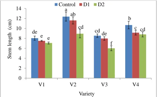 Figure 3: Effect of drought on stem length  4.1.4 Stem diameter 
