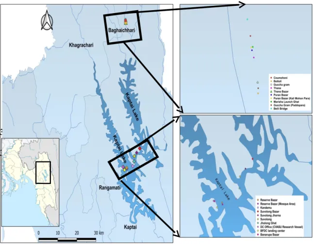 Figure 01: Sampling sites at Kaptai Lake