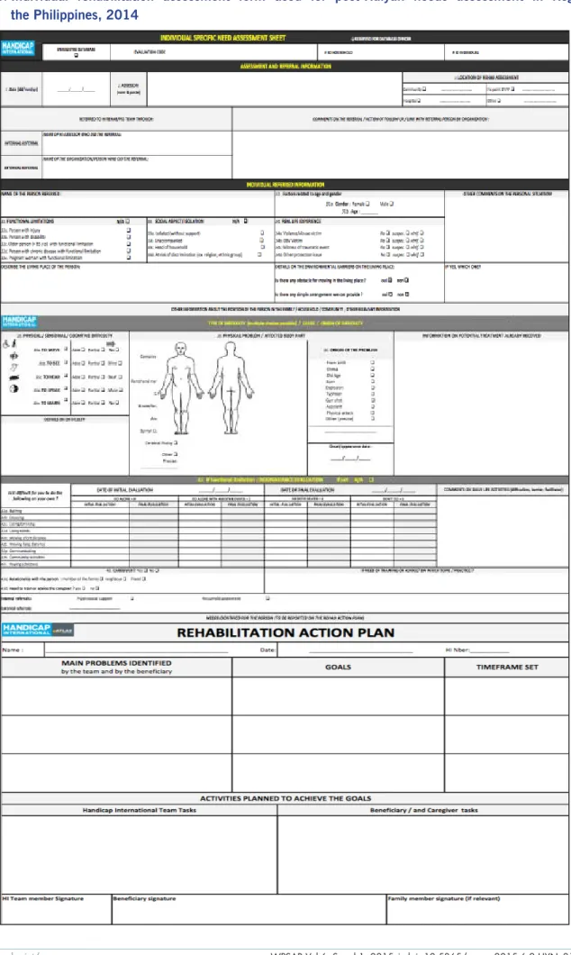 Figure 1. Individual rehabilitation assessment form used for post-Haiyan needs assessment in Region 8,  the Philippines, 2014