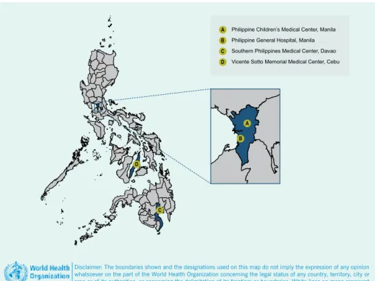 Figure 1.  Map of the Philippines with location of the study hospitals