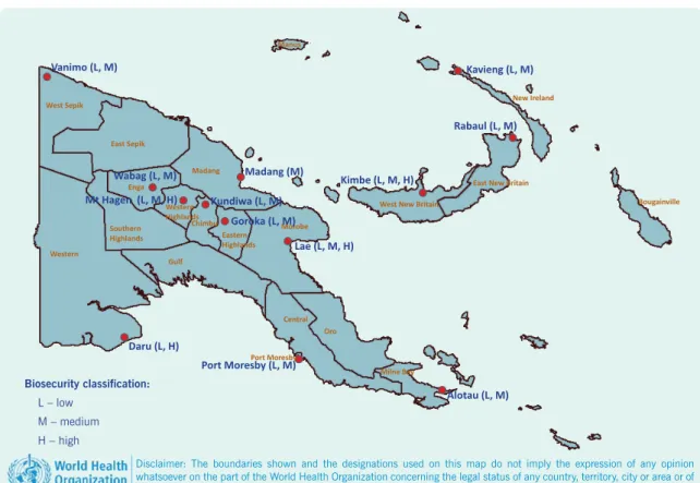 Figure 1. Map of Papua New Guinea showing the 14 provinces where sampling was conducted