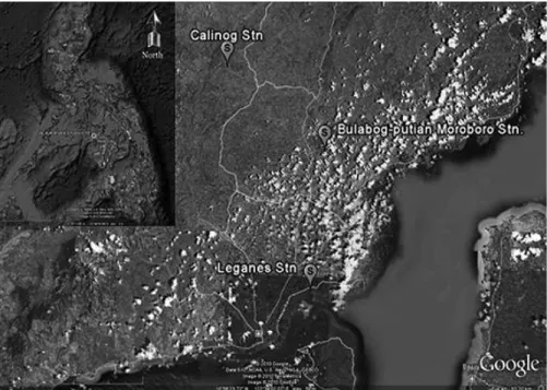 Figure 1. Satellite image of northeastern Iloilo showing the position of the three stations along  Jalaur River on Panay Island