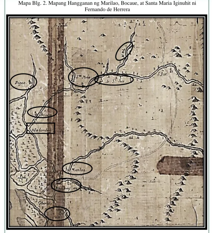 Mapa Blg. 2. Mapang Hangganan ng Marilao, Bocaue, at Santa Maria Iginuhit ni  Fernando de Herrera 