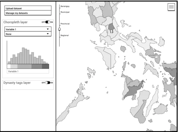 Figure 11: The univariate choropleth map shows a single variable on the map. A histogram of the data is shown.