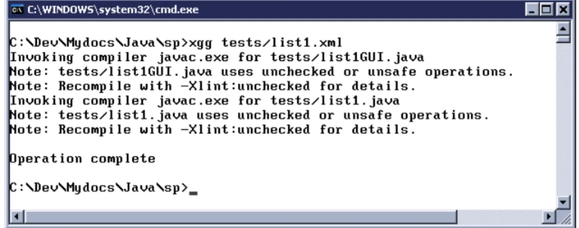 Figure 6: Successful Operation of the Command Line Compiler, XGG