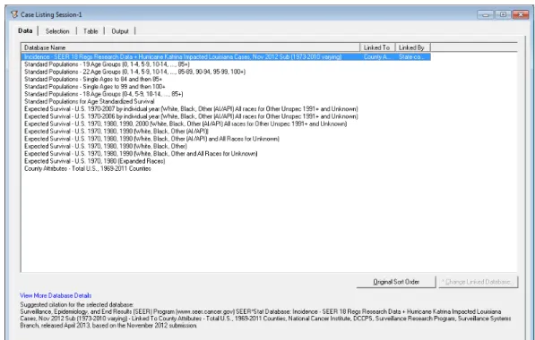 Figure 17: Screenshot of SEER*Stat “Data” tab showing the dataset used in the study