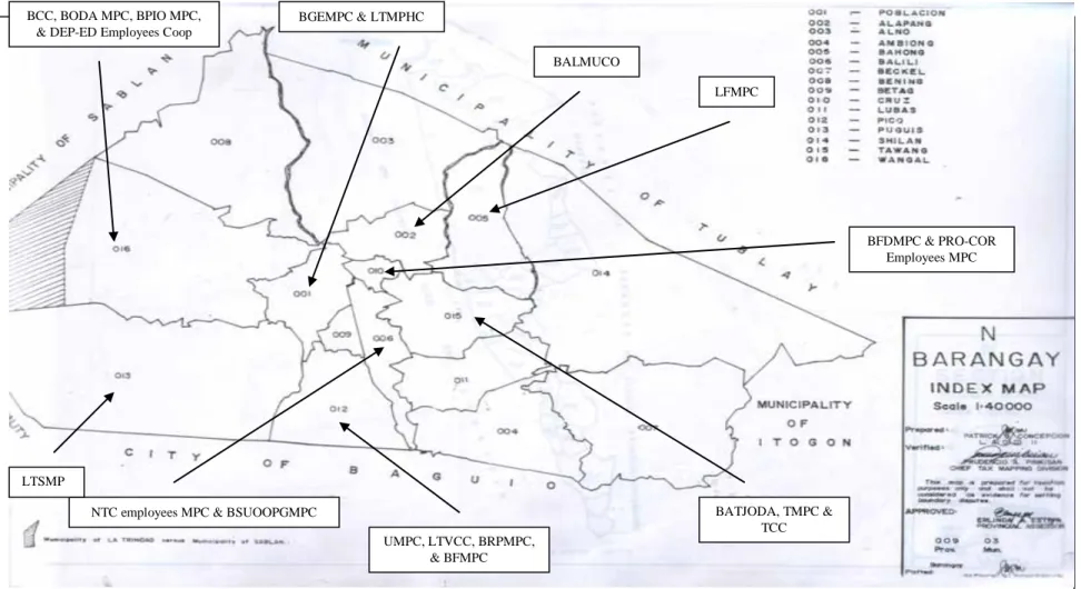 Figure 1. Location map of cooperatives studied in La Trinidad