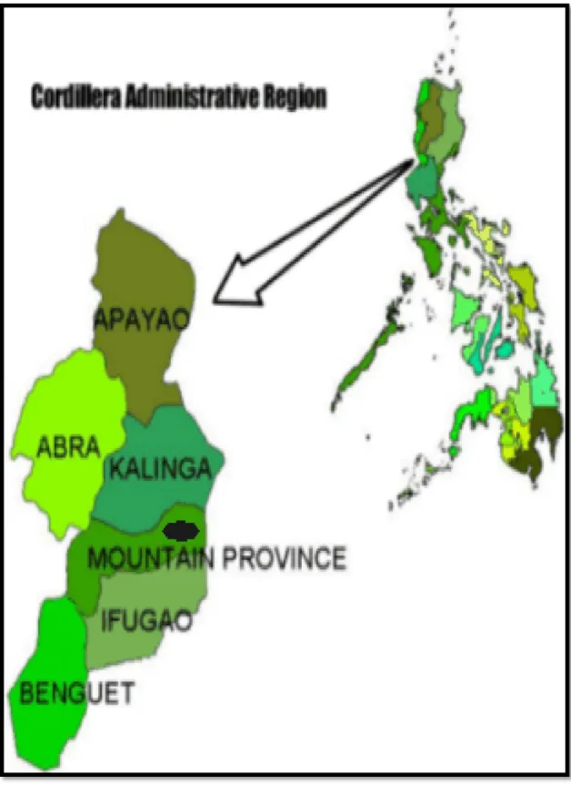 Figure 1  .  Map o f Cordillera Administrative Region   showing   Mt. Province as    the loc ale            of the study   