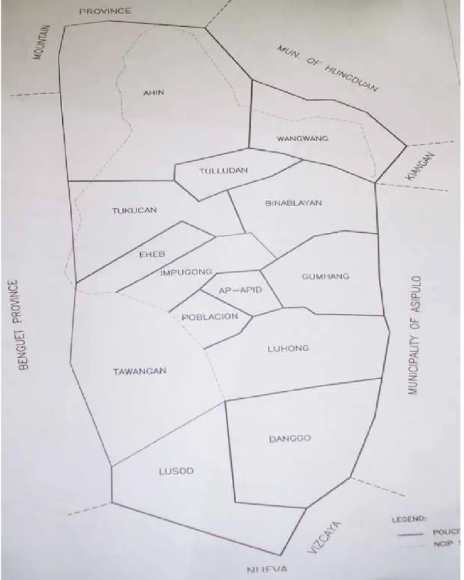 Figure 2. Map of Tinoc, Ifugao showing the location of Barangays Ap-apid,Impugong       and Pobalacion 