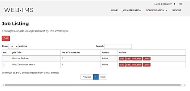 Figure 27 Job listing module