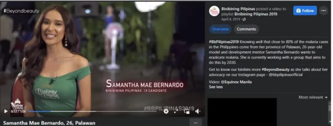 FIGURE  4.  A  Binibining  Pilipinas  2019  candidate  promoting  her  personal  advocacy  in one of the pageant activities