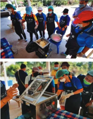Figure 3. Practical training for the members of the Ban Dong  Kham Pho Fish Processing Group on the proper and safe use of 